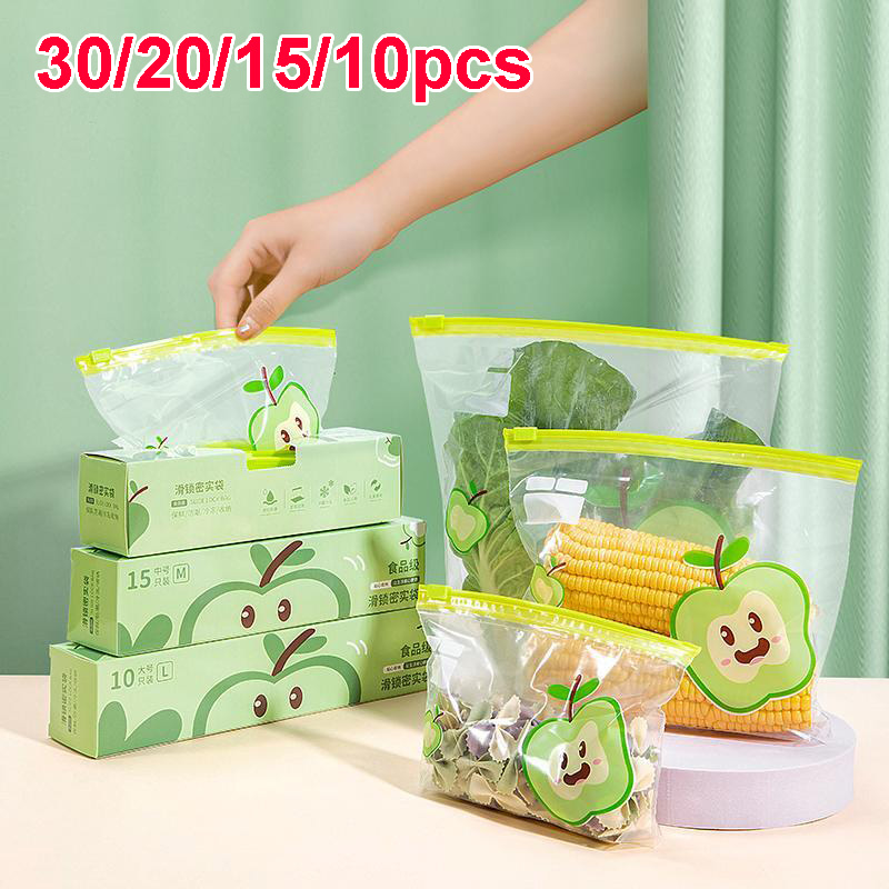Food Storage Zipper Bags - Saco Reutilizável com Zíper, Transparente, Grau