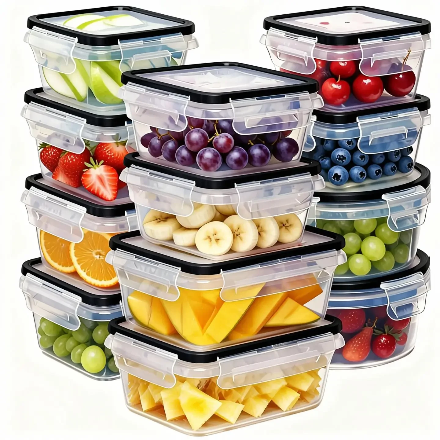 Food Storage Prep Containers - Conjunto de 12 recipientes herméticos para